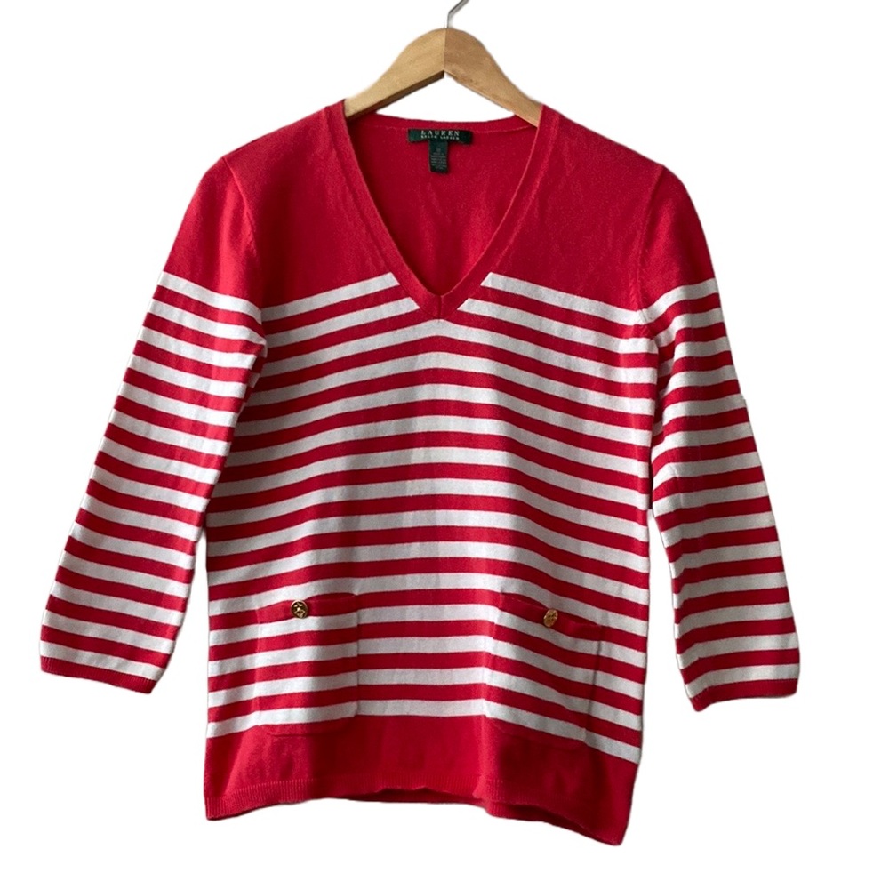 🌟Host Pick🌟Ralph Lauren V Neck Striped Cotton Sweater